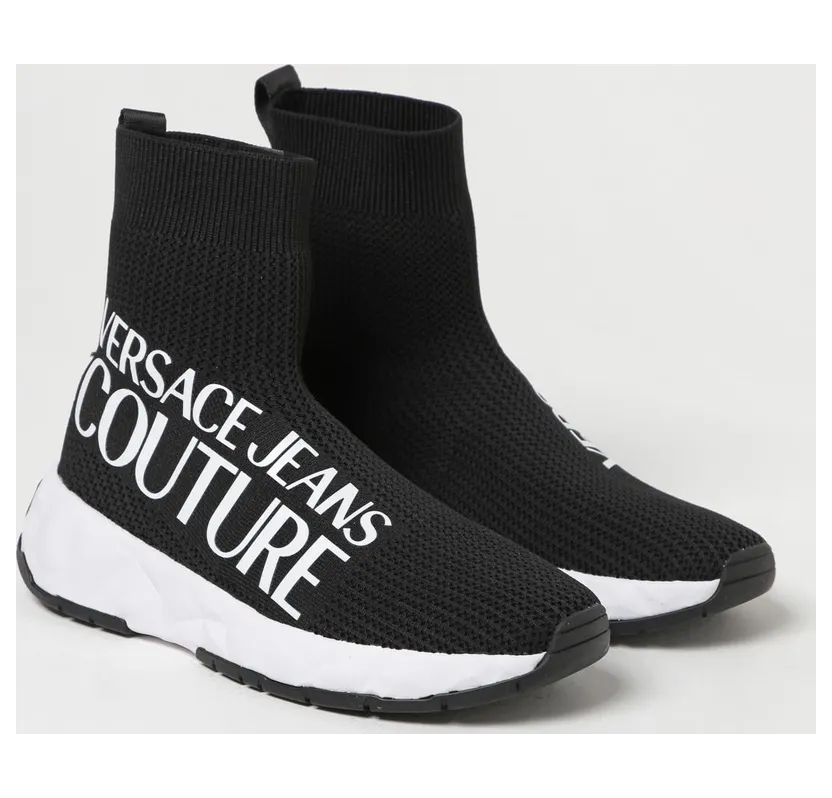 Versace Stretch Knit Sneakers with Printed Logo Black (75VA3SB5ZS671899)