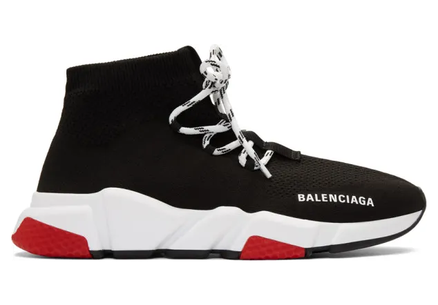 Balenciaga Black and Red Speed Lace-Up Sneakers (587289-W1721)