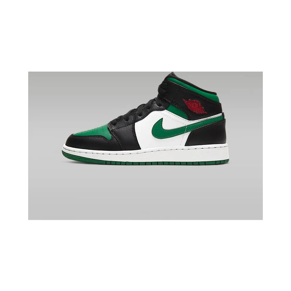 Jordan 1 Mid Green Toe (GS) Black/Gym Red-White-Pine Green (554725-067)