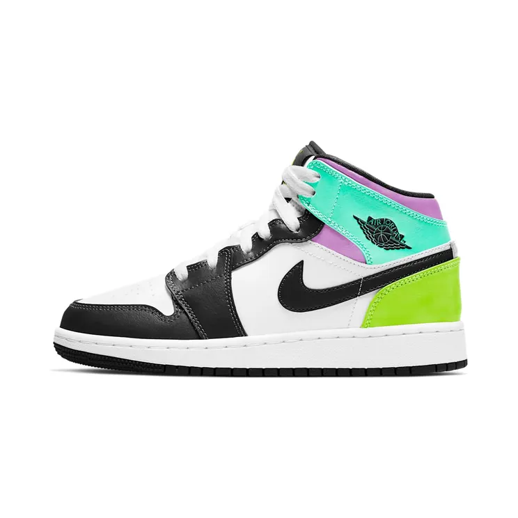 Air Jordan 1 Mid Pastel Black Toe (GS) (2021) – “White / Black-volt-green Glow” (554725-175)