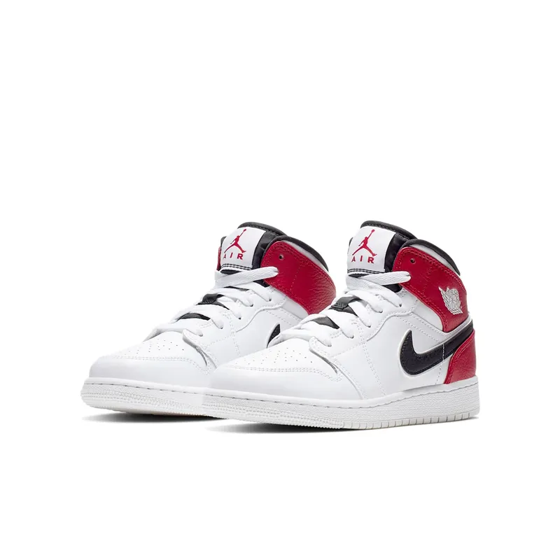 Jordan 1 Mid White Black Gym Red (GS) White/Black-Gym Red (554725-116)