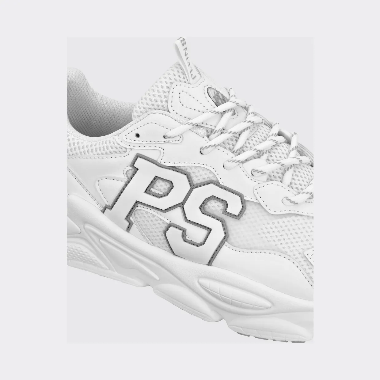 Plein Sport Low-Top Sneakers in Leather and Mesh with Contrast Monogram White (SADSUSC0611STE003N0103) (3)