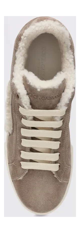 Dolce & Gabbana Low-Top Sneakers in Shearling and Suede with DG Monogram Mud (CK2374AJ2228W065) (3)