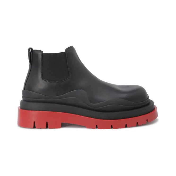 Bottega Veneta Leather Tire Chunky Sole Ankle Chelsea Boot Black Red (630281VBS501028)