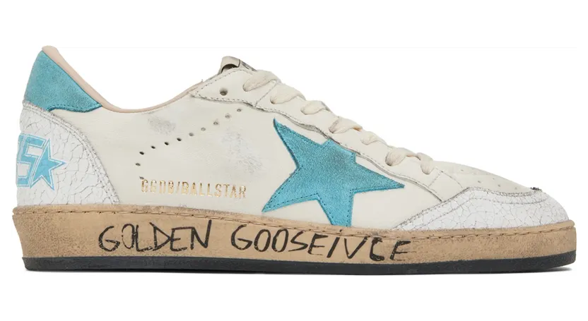 Golden Goose White & Blue Ball Star Low-Top Sneakers (GMF00117.F002508.10891)