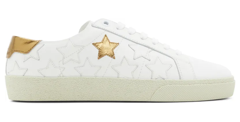 Saint Laurent White & Gold Star Court Classic Sneakers (592541 00N90)