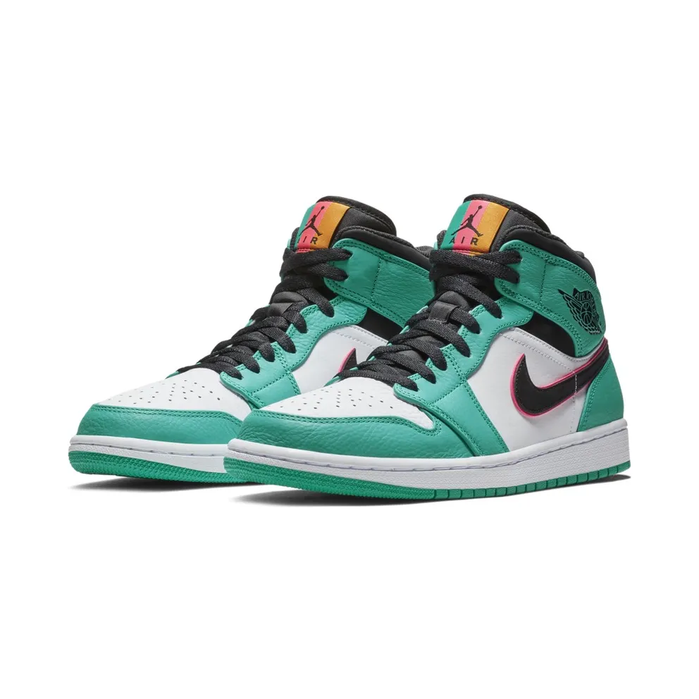 Jordan 1 Mid South Beach Turbo Green/Black-Hyper Pink-Orange Peel (852542-306)