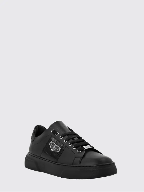 Philipp plein Low-Top Sneakers in Smooth Leather with Applied Side Logo Black (LADSUSC0784PLE075N0202)