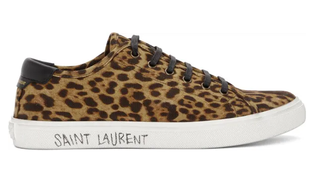 Saint Laurent Beige and Black Print Malibu Low-Top Sneakers (6064081VV10)