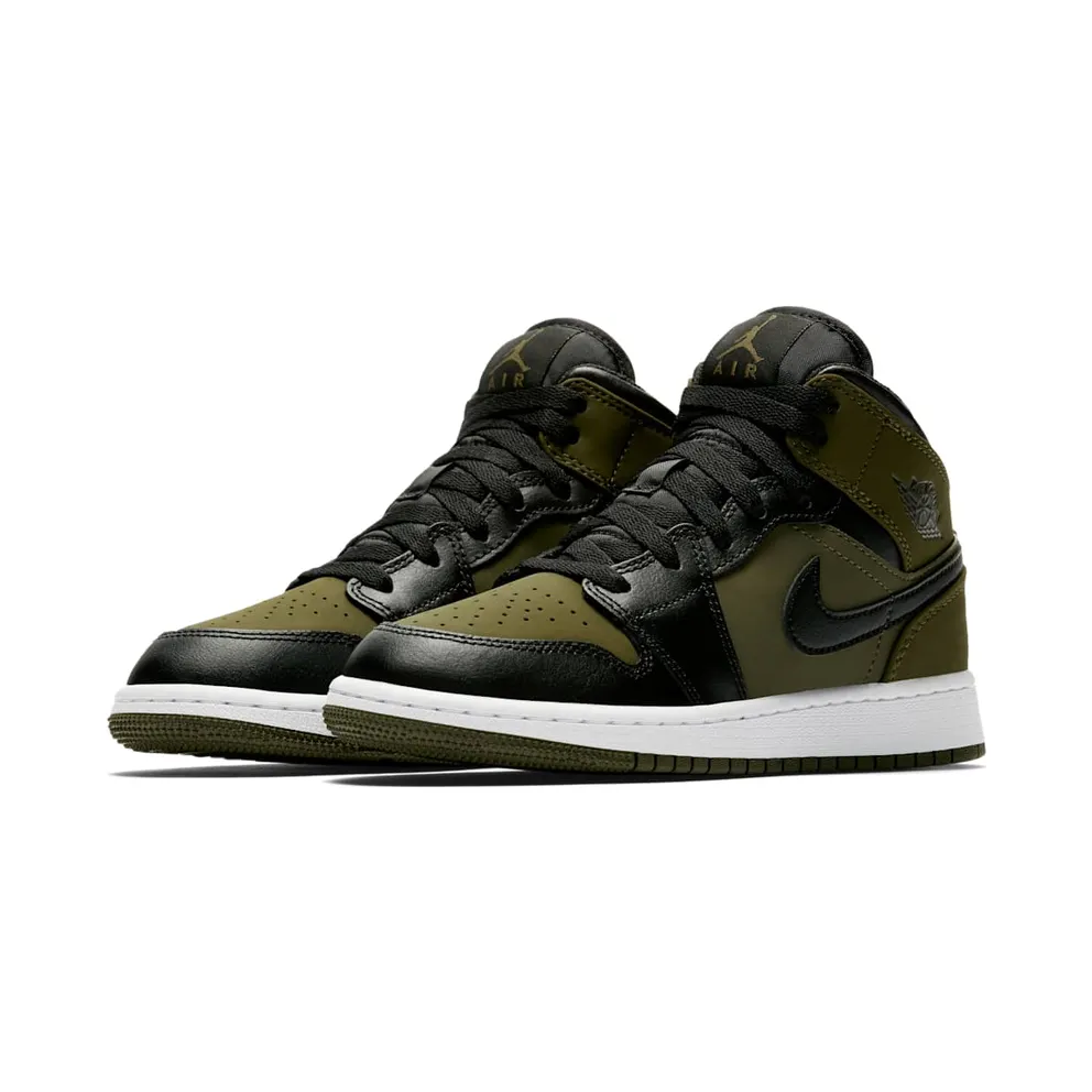 Jordan 1 Mid Olive Canvas Black (GS) Olive Canvas/Black-White (554725-301)