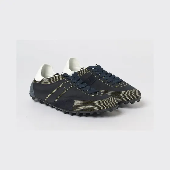 Maison Margiela Bicolour Sprinters Trainers in Leather and Twill with Serrated Sole Blue (S57WS0551P7796T6065)