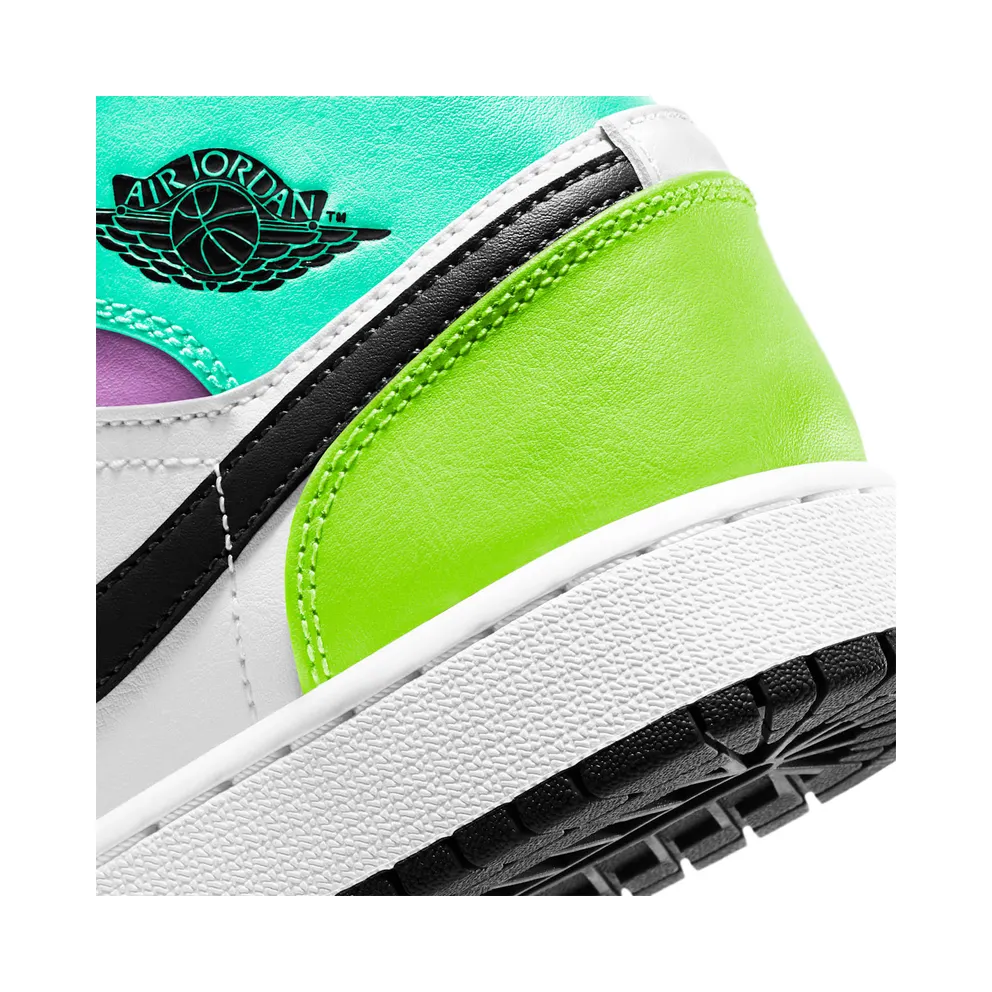 Air Jordan 1 Mid Pastel Black Toe (GS) (2021) – “White / Black-volt-green Glow” (554725-175)