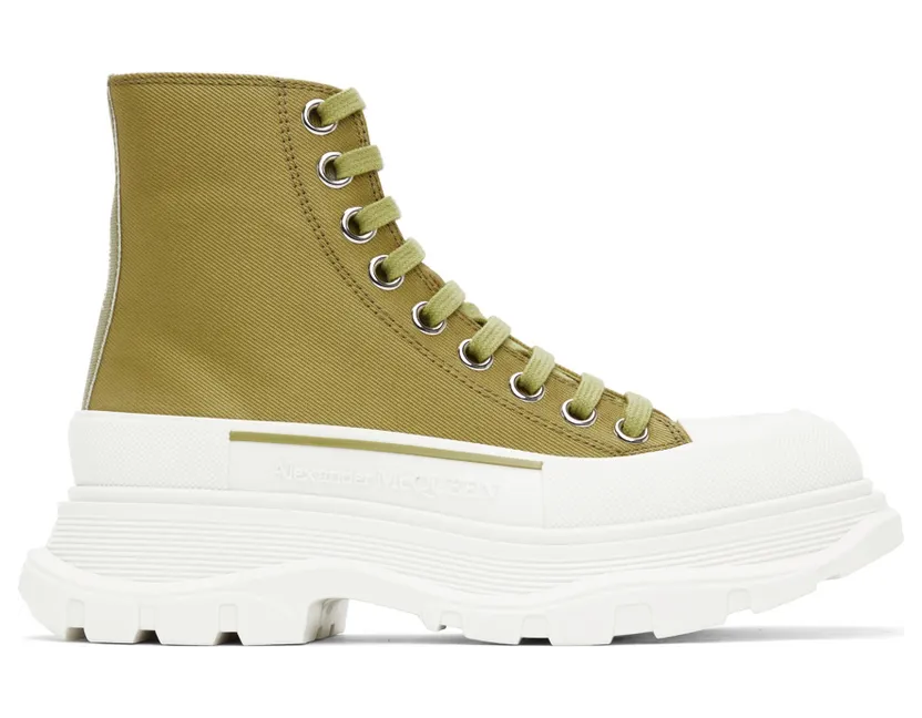Alexander McQueen Green Tread Slick High Sneakers (697080W4U31)