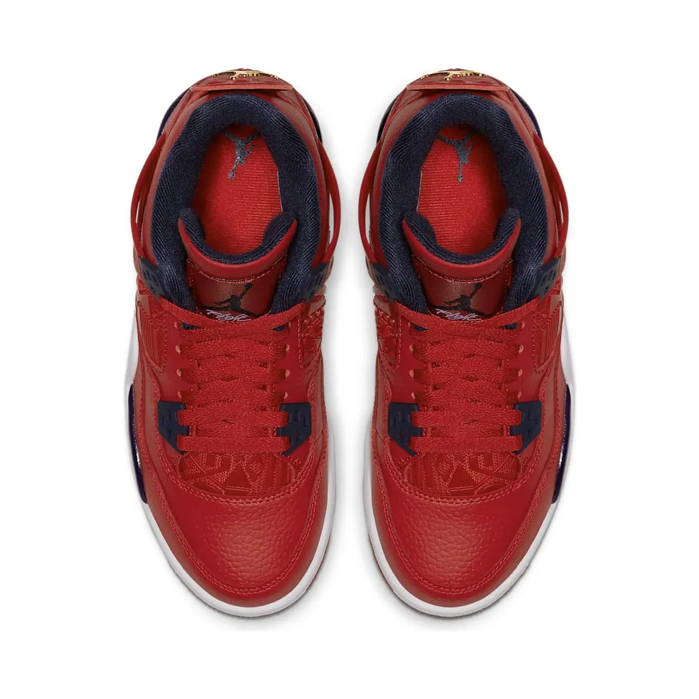 Jordan 4 Retro Fiba 2019 (GS) Gym Red/Obsidian-White-Metallic Gold (408452-617)