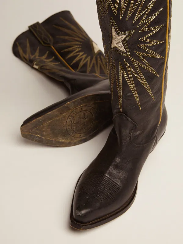 Golden Goose Wish Star Boots In Black Leather With Platinum Laminated Leather Inlay Star (GWF00135.F000571.90100) (4)
