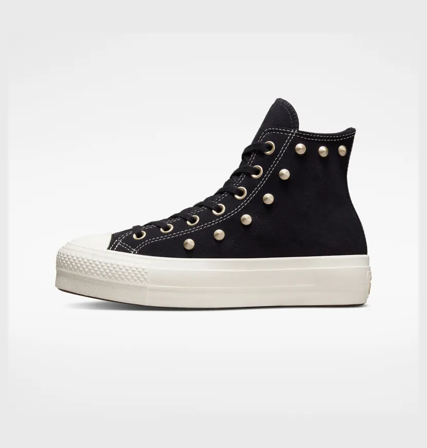 Converse Chuck Taylor All Star Lift Platform Suede Studs Zwart/light Gold/egret