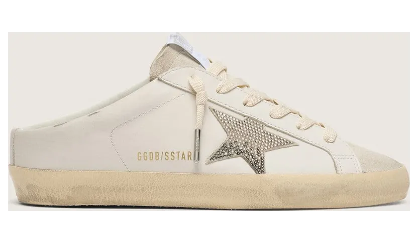 Golden Goose Super-Star Sabots In White Leather With Swarovski Star (GWF00110.F008871.10973)