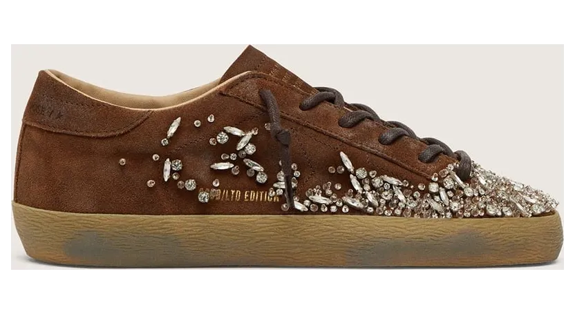 Golden Goose Women’S Super-Star Ltd In Brown Suede With Tone-On-Tone Embroidered Star And Silver Rhinestones (GWF01109.F008565.55378)