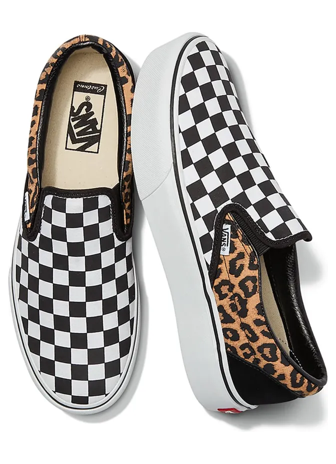 VANS Gepersonaliseerde Leopard Checkerboard Slip-on Platform Zwart (VN0A3VC0236)