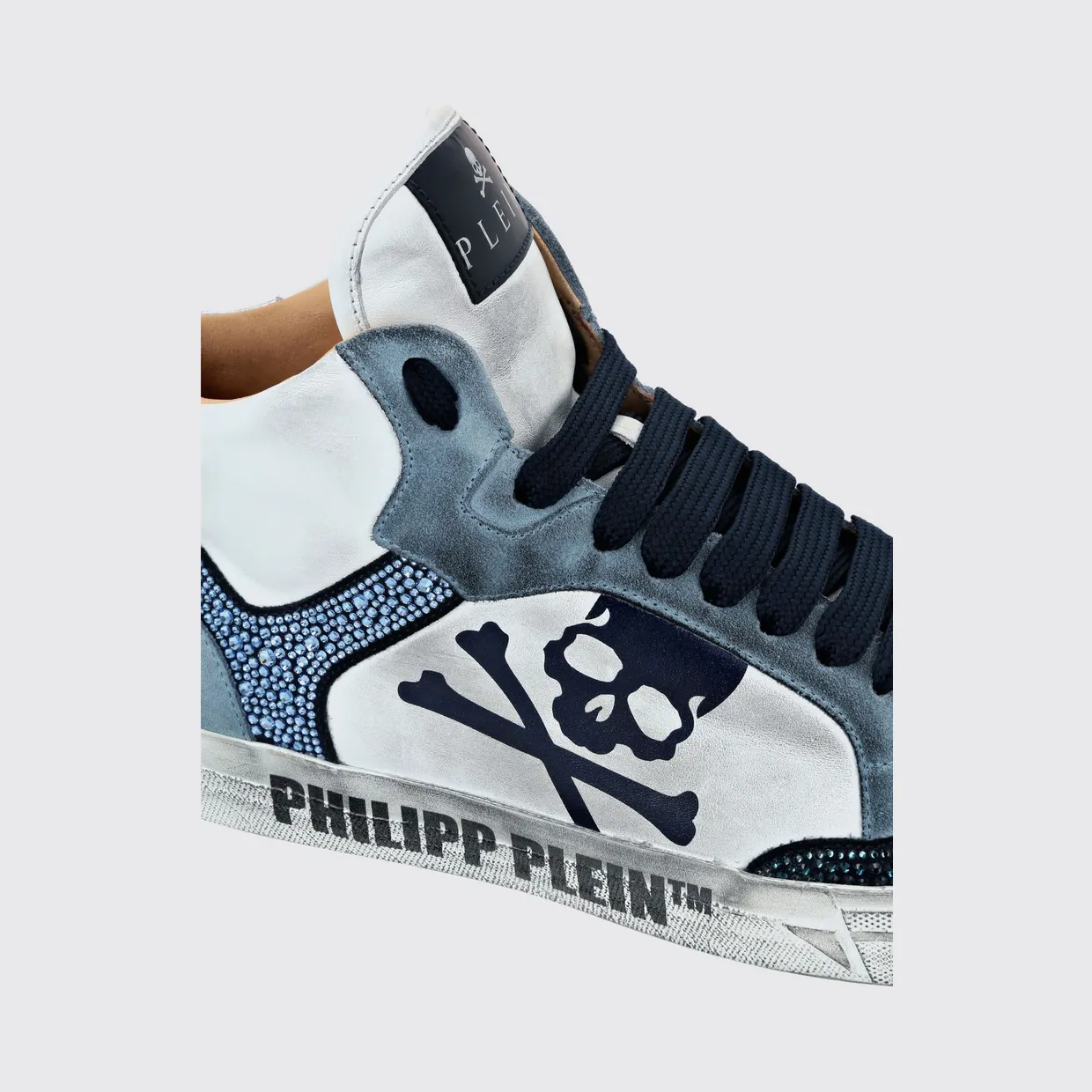 Philipp plein Retrokickz TM High-Top Sneakers in Leather and Suede with Rhinestones and Skull White (AADSUSC0681PLE075N0108) (3)