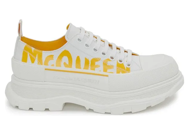 Alexander McQueen Tread Slick Low Lace Up Graffiti White Yellow Pop (711108WIAT69429)