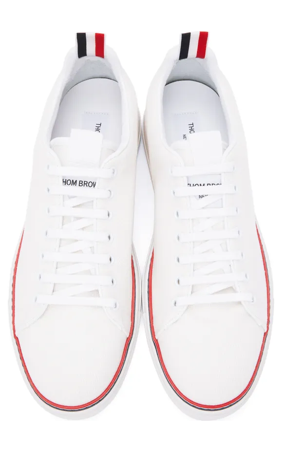 Thom Browne White Canvas Tennis Sneakers (MFD219A-01588) (5)