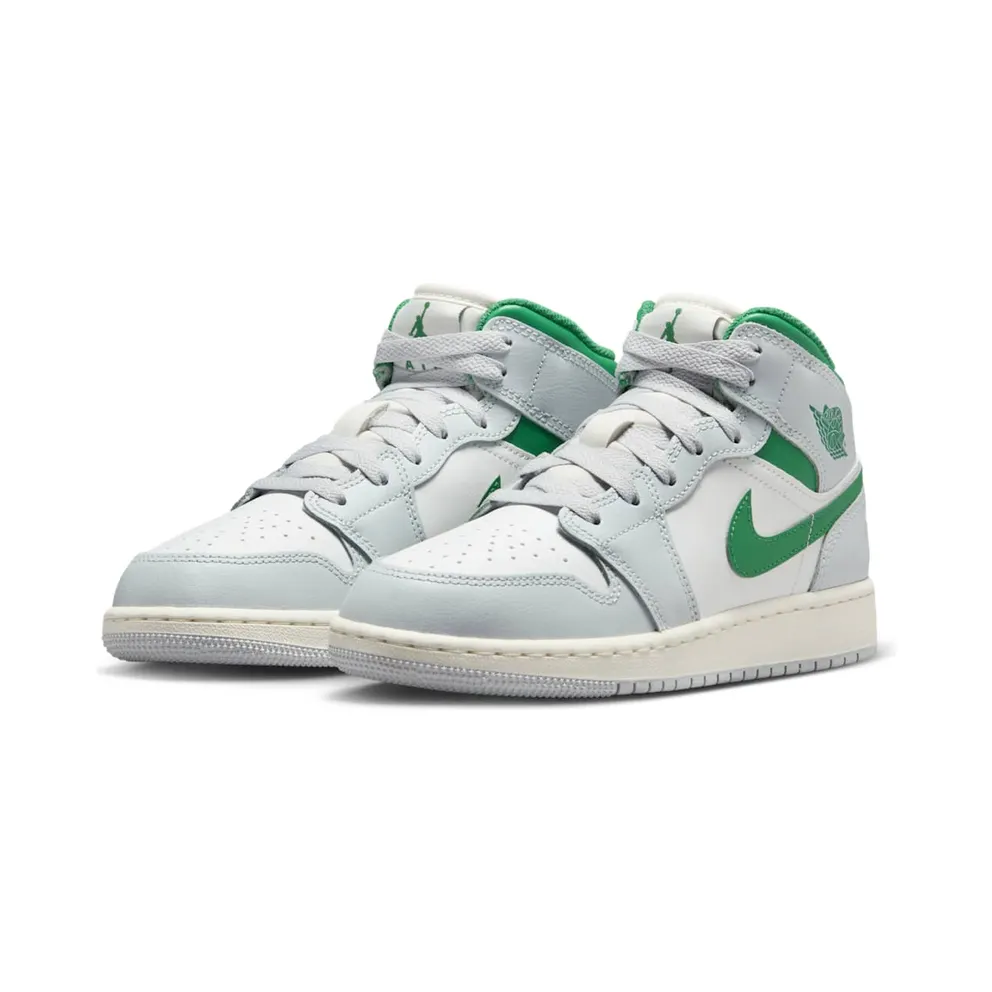 Jordan 1 Mid GS “White Pure Platinum Pine Green” (DQ8423-142)