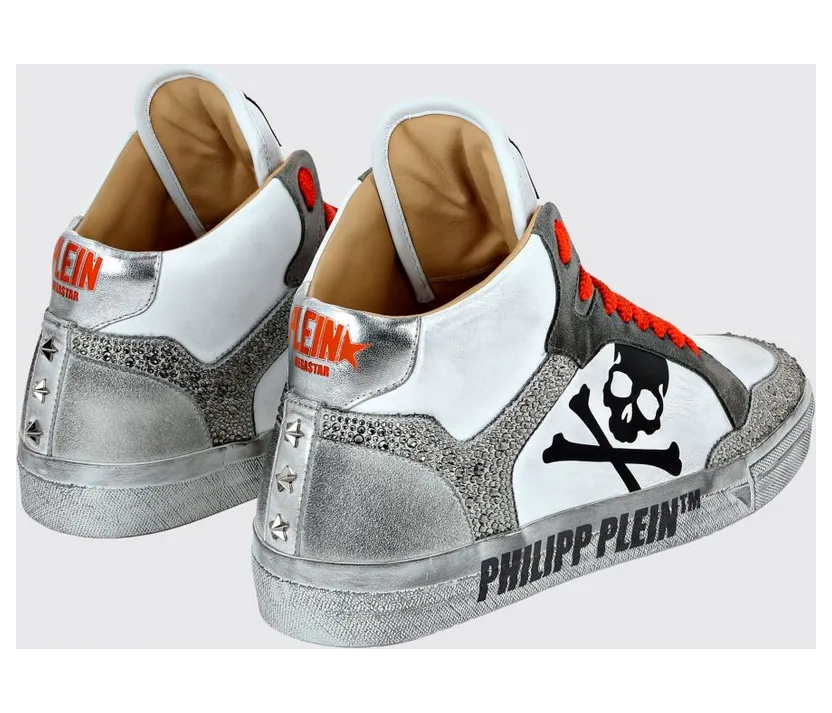 Philipp plein Retrokickz TM High-Top Sneakers in Leather and Suede with Rhinestones and Skull White 1 (AADSUSC0681PLE075N0186) (2)