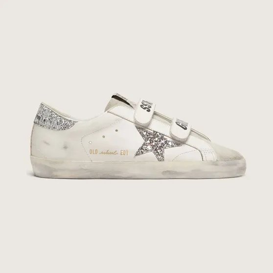 Golden Goose Women’S Old School With Silver Glitter Star And Ice-Gray Suede Tongue (GWF00111.F005122.10273)