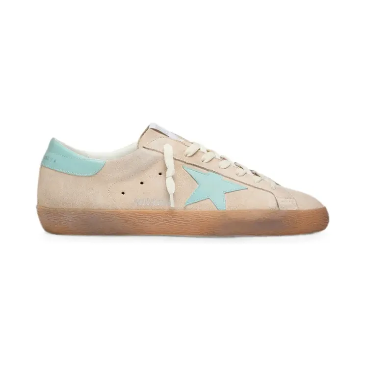 Golden Goose Super-Star aus beigem Veloursleder mit aqua-grünen Stern-Sneakers Nude (GMF00101F008551)