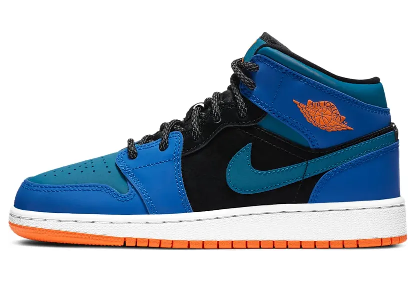 Air Jordan 1 Mid GS “Racer Blue / Black / Total Orange / Green Abyss” (554725-440)