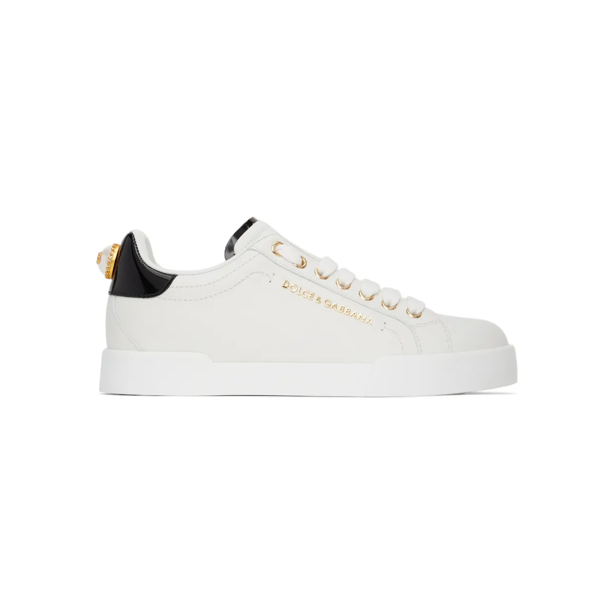 Dolce & Gabbana White & Black Portofino Low Sneakers (CK1602 AH506)