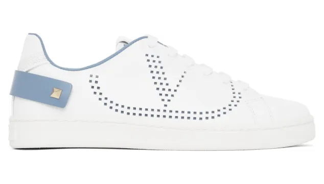 Valentino White and Blue Valentino Garavani VLogo Backnet Sneakers (VW2S0M20DYH)