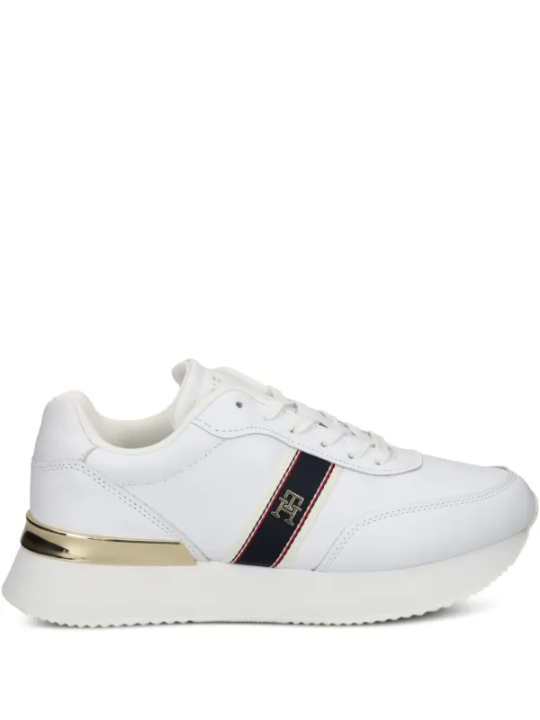 Tommy Hilfiger Gestreepte leren low-top sneakers – White (FW0FW08904)