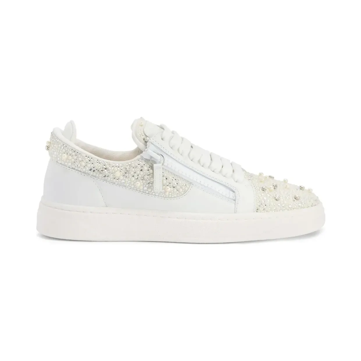Giuseppe Zanotti Frankie low-top met dubbele rits en kristallen “White” (RM50029002)
