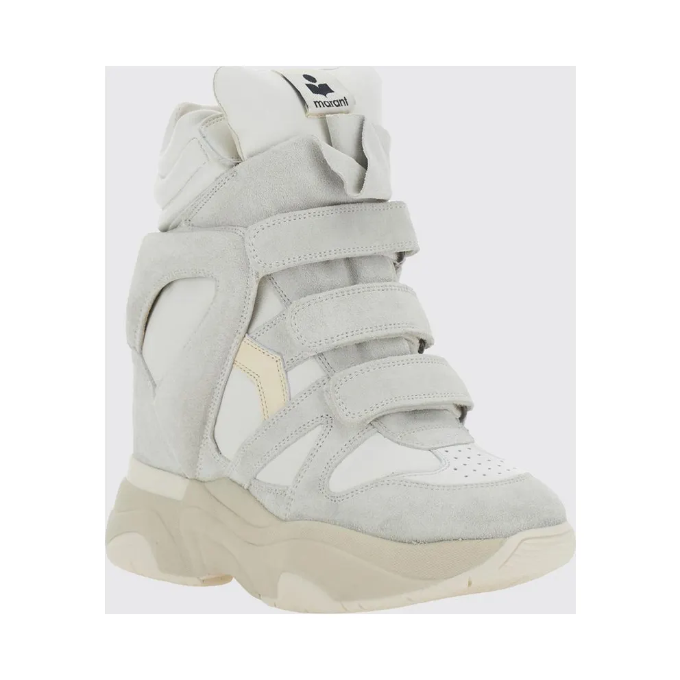 Isabel Marant Balskee High-Top Leather Wedge Trainers with Velcro White (BK0009FAA1E17S20WH)
