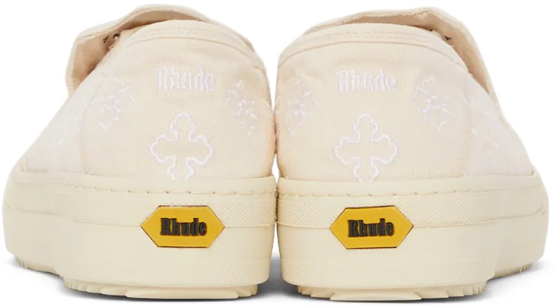 Rhude Beige Embroidered Slip-On Sneakers (RHFW21FO22040377)