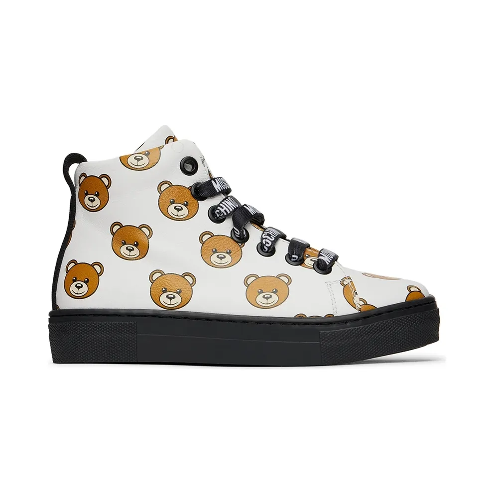 Moschino Kids White Teddy Print Sneakers (71772)