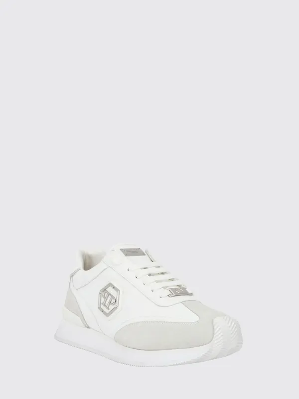 Philipp plein Leather and Suede Low-Top with Hexagon Logo and Monogram White (UAFSUSC1074PLE005N01)