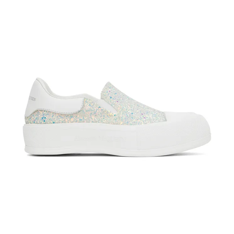 Alexander McQueen White Glitter Slip-On Sneakers (685689W4SA2)