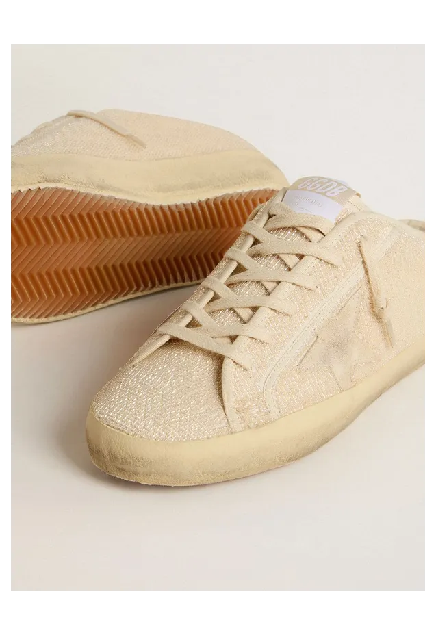 Golden Goose Super-Star Sabot In Beige Canvas With Embroidered Beads And Beige Suede Star (GWF00110.F007261.65221) (4)