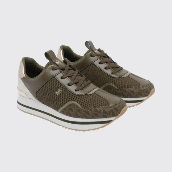 Michael Kors Raina Platform Sneakers in Monogram Canvas and Mesh with Platform Sole Green (43T6RNFS1D282)