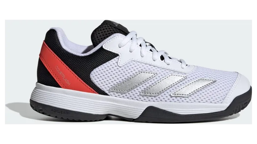 Adidas Courtflash Tennis Kids Cloud White / Silver Metallic / Bright Red (JI2447)