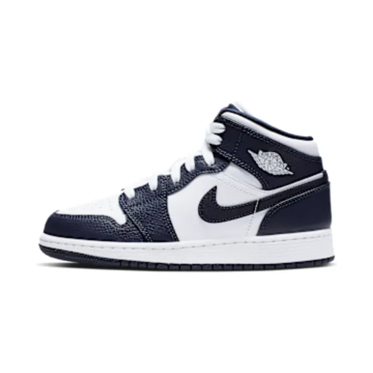 Air Jordan 1 Mid GS “White / Obsidian / Metallic Gold” (554725-174)
