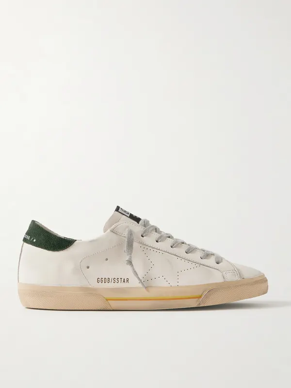 Golden Goose Superstar Suede-Trimmed Distressed Leather Sneakers White (GMF00105.F007530)