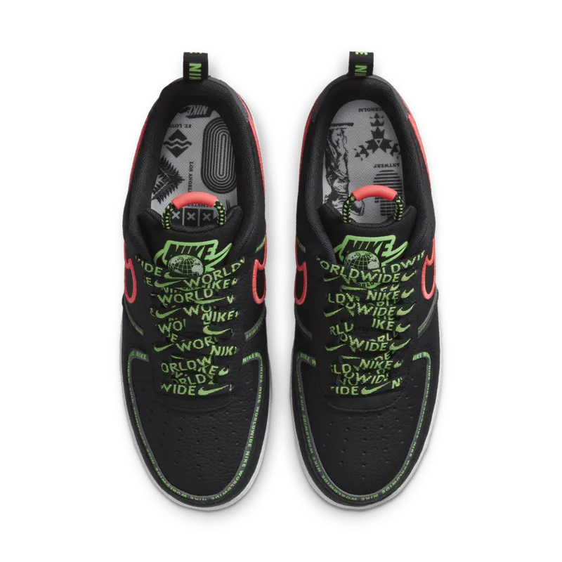 Nike Air Force 1 ’07 Worldwide Black/Flash Crimson/Green Strike (CK7213-001)