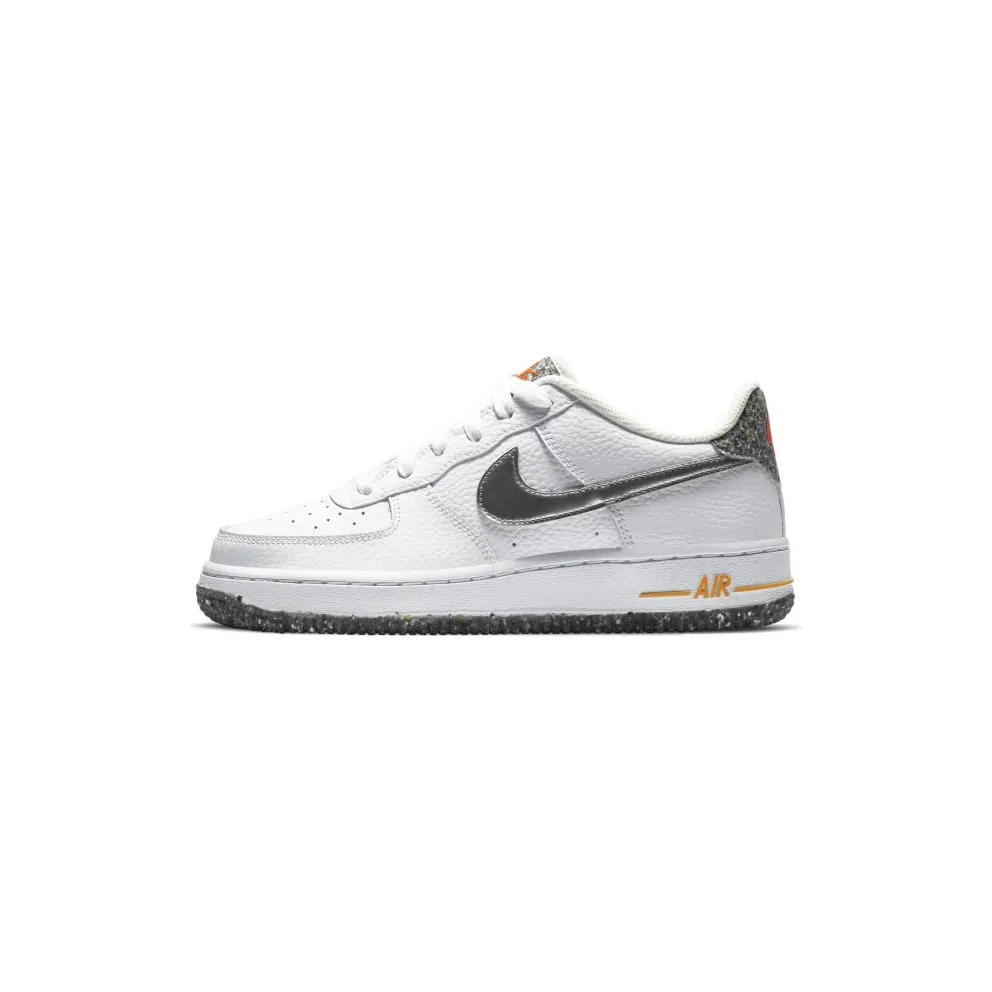 Nike Air Force 1 Crater Grind (GS) White/Metallic Silver-Light Smoke Grey-Laser Orange (DB1558-100)