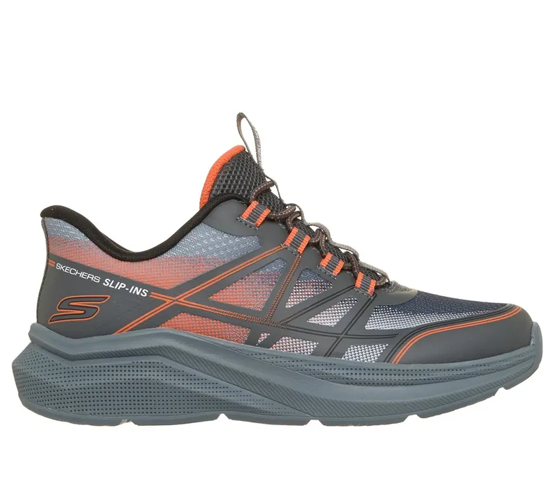 Skechers Slip-ins: Microspec Velocity – Grid-Shift Sneaker Houtskool/Orange