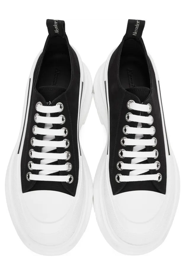 Alexander McQueen Black & White Tread Slick Lace-Up Sneakers (604257W4L32) (5)