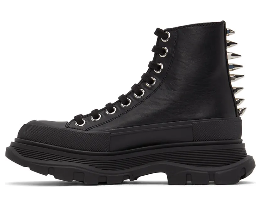Alexander McQueen Black Leather Stud Tread Slick Sneakers (685701WHZ69) (3)